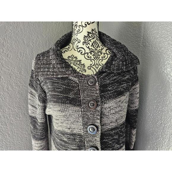 Women's Effeci Button Up Sweater Size Large Long Sleeve Black & Gray Pockets - Picture 6 of 10